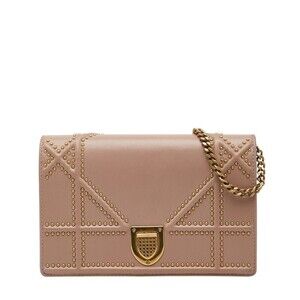 Dior Studded Diorama Crossbody Chain Wallet Bag Shoulder Pink Beige Tan Leather